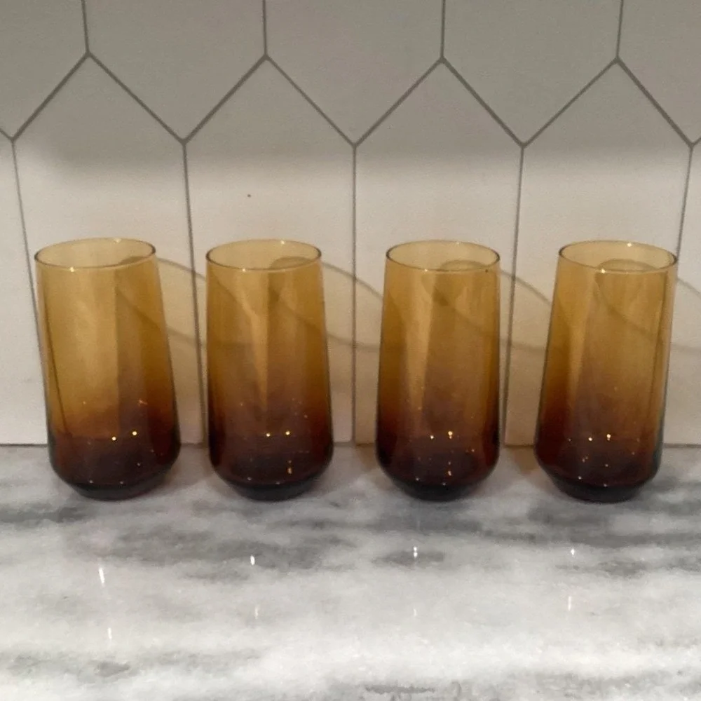 Rakle Amber Glass Tumblers, Set of 4 Mid Century Ombré Drinkware, Modern Glasses